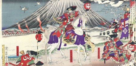 駿州富治川ニ於テ源氏勢揃ス水鳥数多立チ平軍羽音ニ驚ク